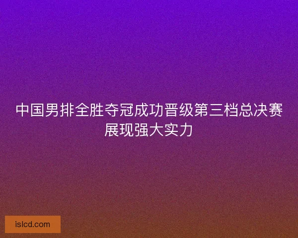 中国男排全胜夺冠成功晋级第三档总决赛展现强大实力